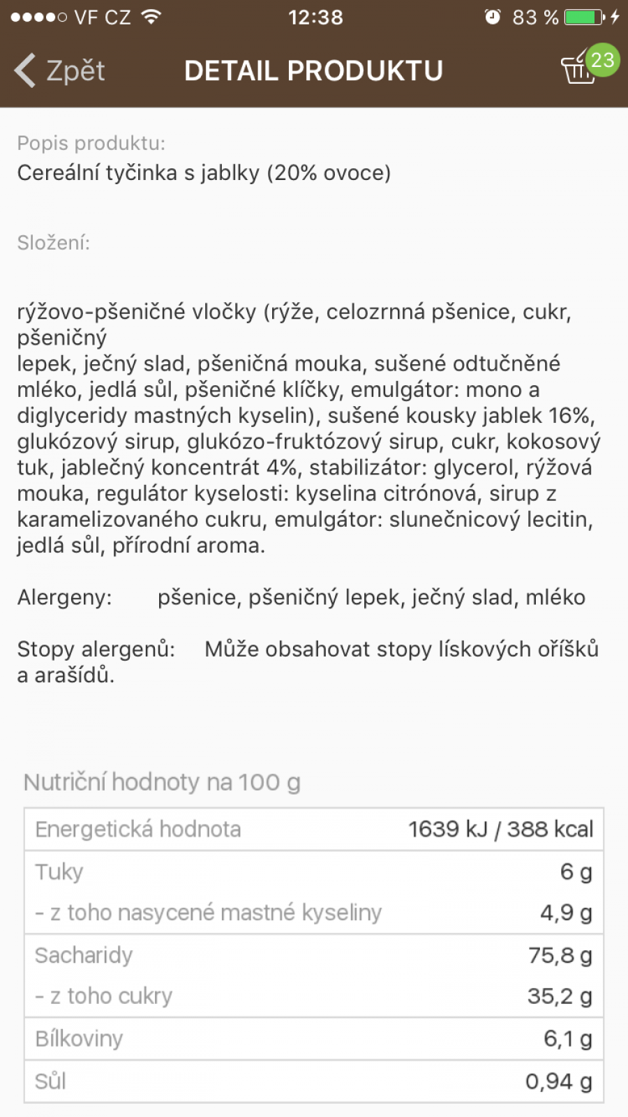 nutriční hodnoty rohlík.cz